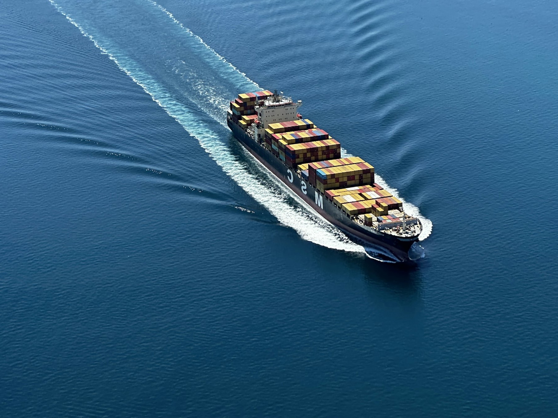 A container ship seen from the air